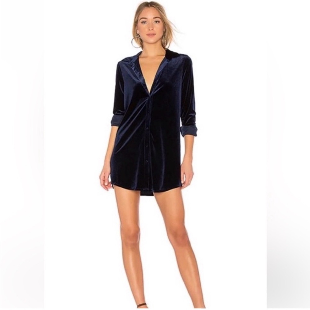 Superdown Vella Velvet Navy Blue Mini Dress Medium